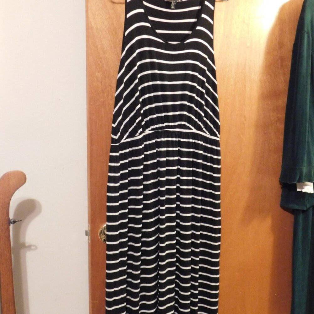 Black and White Strip Tank Maxi Dress Cotton 1 X